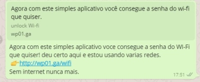 Promessa de Wi-Fi gratuito que circula pelo WhatsApp é golpe alerta PSafe (Imagem: Reprodução/WhatsApp)