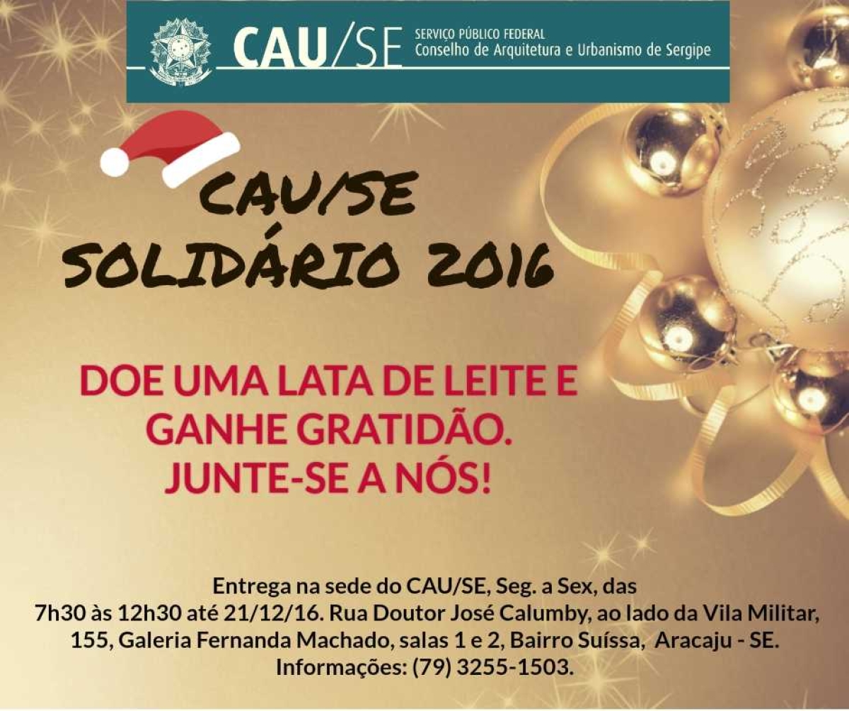 CAU/Sergipe lança campanha para arrecadação de donativos (Imagem: Divulgação/CAU/SE)