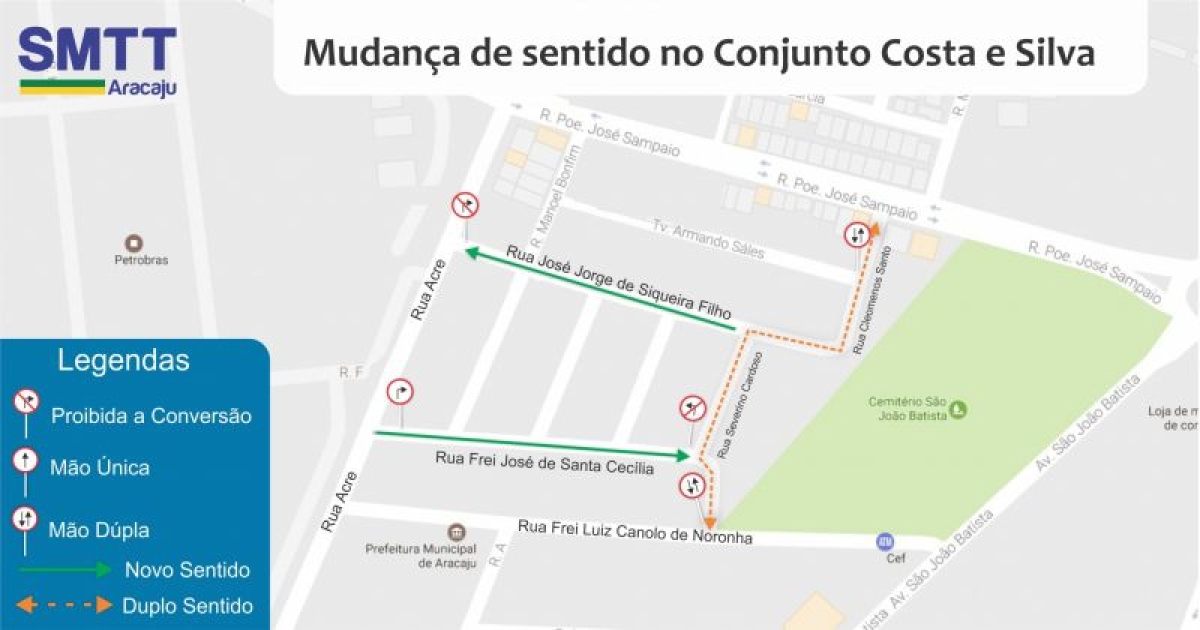 SMTT/Aracaju informa mudança de circulação no Conjunto Costa e Silva (Imagem: SMTT/Aracaju)