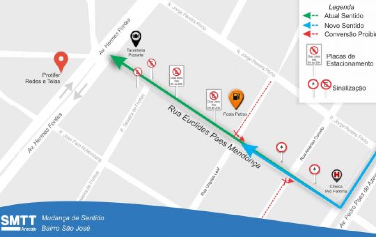 Rua Euclides Paes Mendonça terá sentido único em toda sua extensão a partir desta quinta, 9 (Imagem: SMTT/Aracaju)