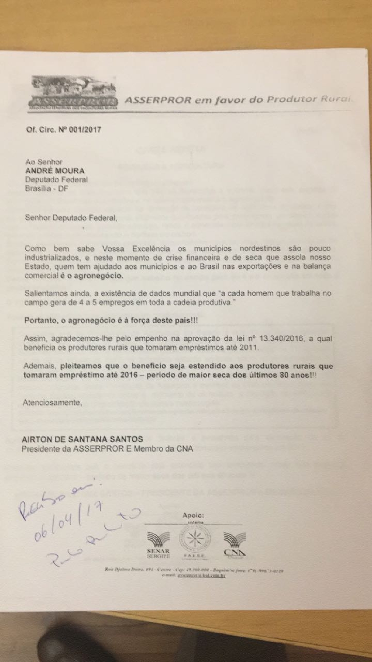 Ofício de agradecimento ao líder do governo no Congresso Nacional André Moura Ofício de agradecimento ao líder do governo no Congresso Nacional André Moura