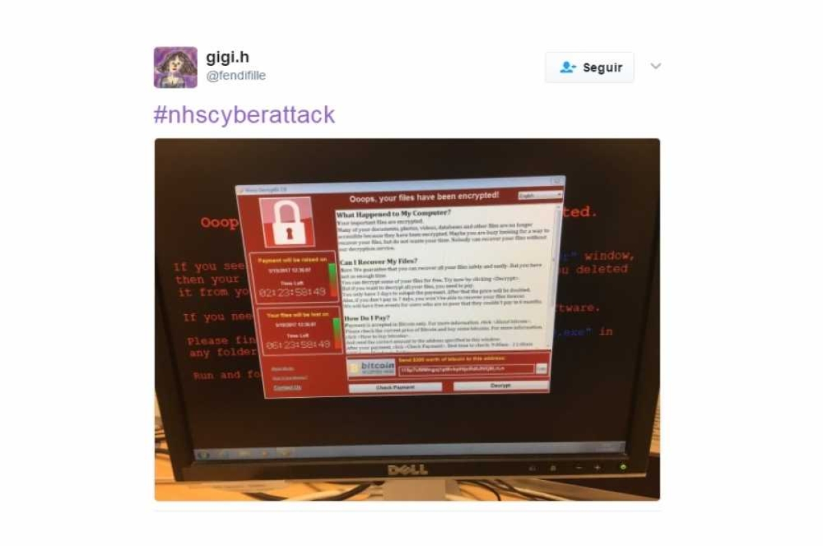 Confira a imagem apresentada pelo ransomware (Imagem: Reprodução/Twitter/@fendifille)