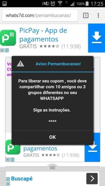 Mais de 100 mil brasileiros acessaram golpe via WhatsApp em 48 horas (Imagem: Reprodução/WhatsApp)