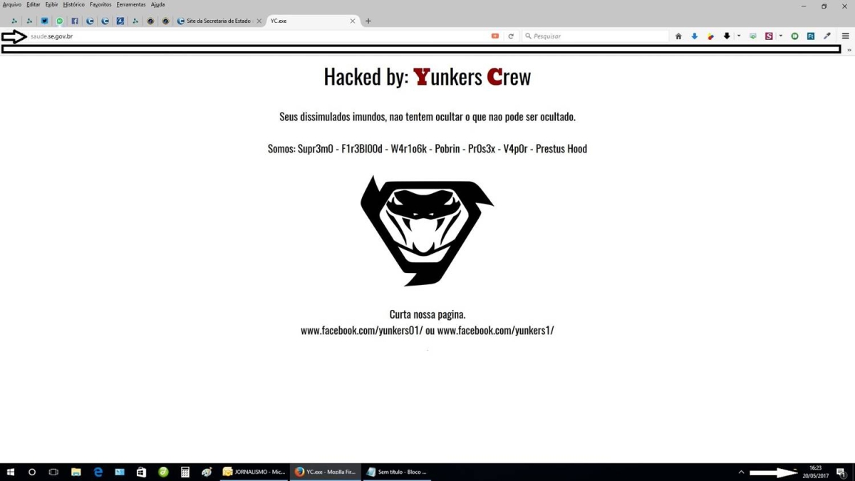 Site da Secretaria de Estado da Saúde é invadido por HACKER (Imagem: ClickSergipe)