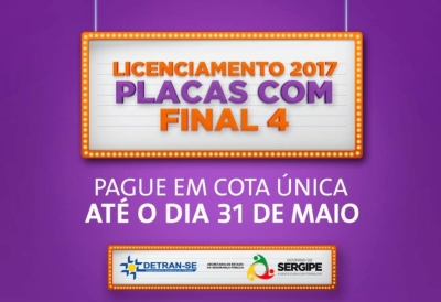 Detran/Sergipe: Proprietários de veículos de placa final 4 devem estar atentos ao calendário (Imagem: Detran/SE)