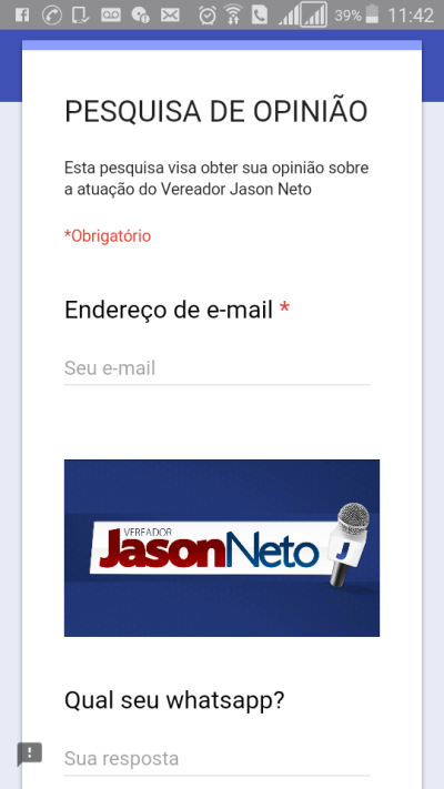 Jason Neto realiza pesquisa de opinião através de plataforma digital (Imagem: Reprodução)