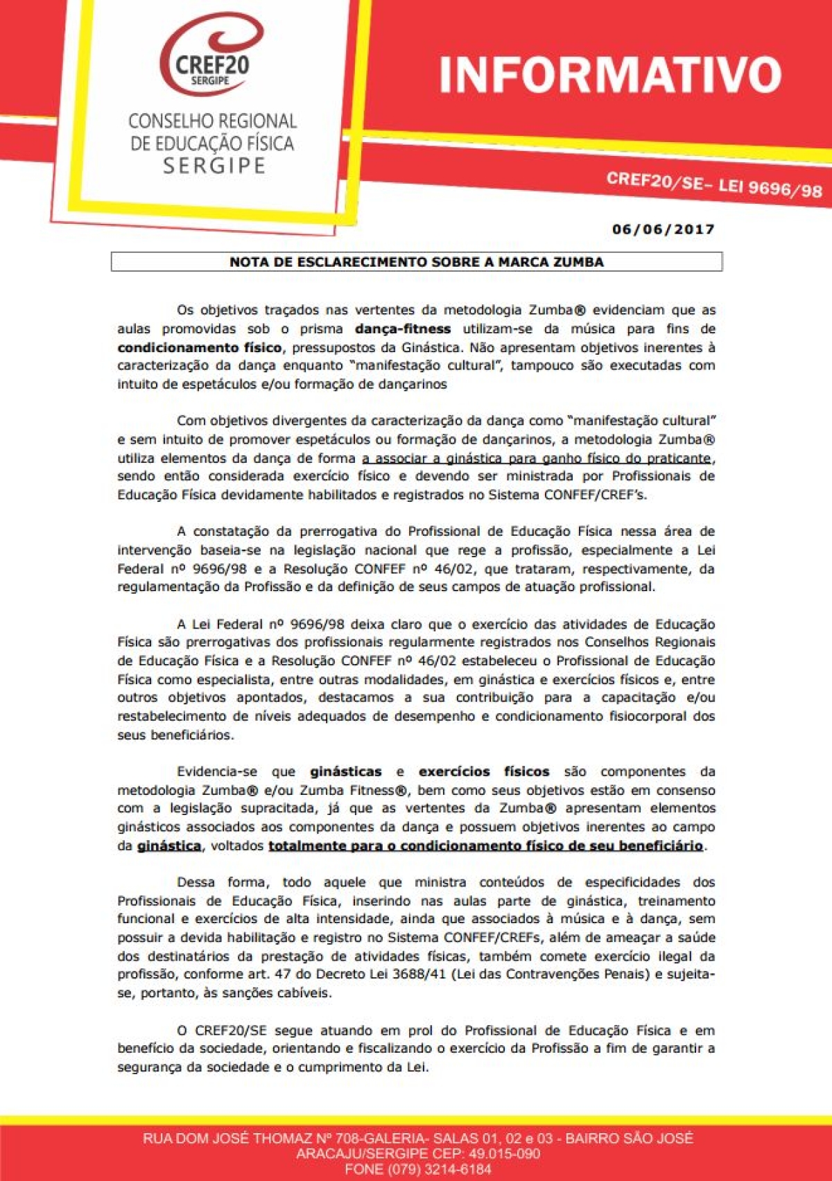 NOTA DE ESCLARECIMENTO sobre a marca Zumba (Imagem: Reprodução)