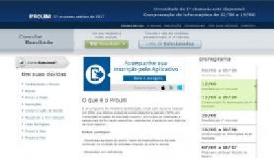 Página do Prouni, onde os candidatos poderão ter acesso aos resultadosPágina ProUni