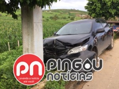 SERT�?O: Motorista dorme ao volante e bate carro em poste (Foto: Pingou Notícias)