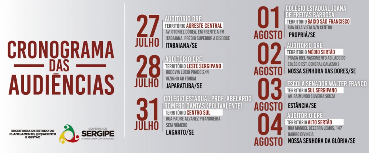 Seplag/Sergipe define calendário de audiências públicas para discutir Orçamento 2018 (Imagem: Divulgação/Seplag/SE)