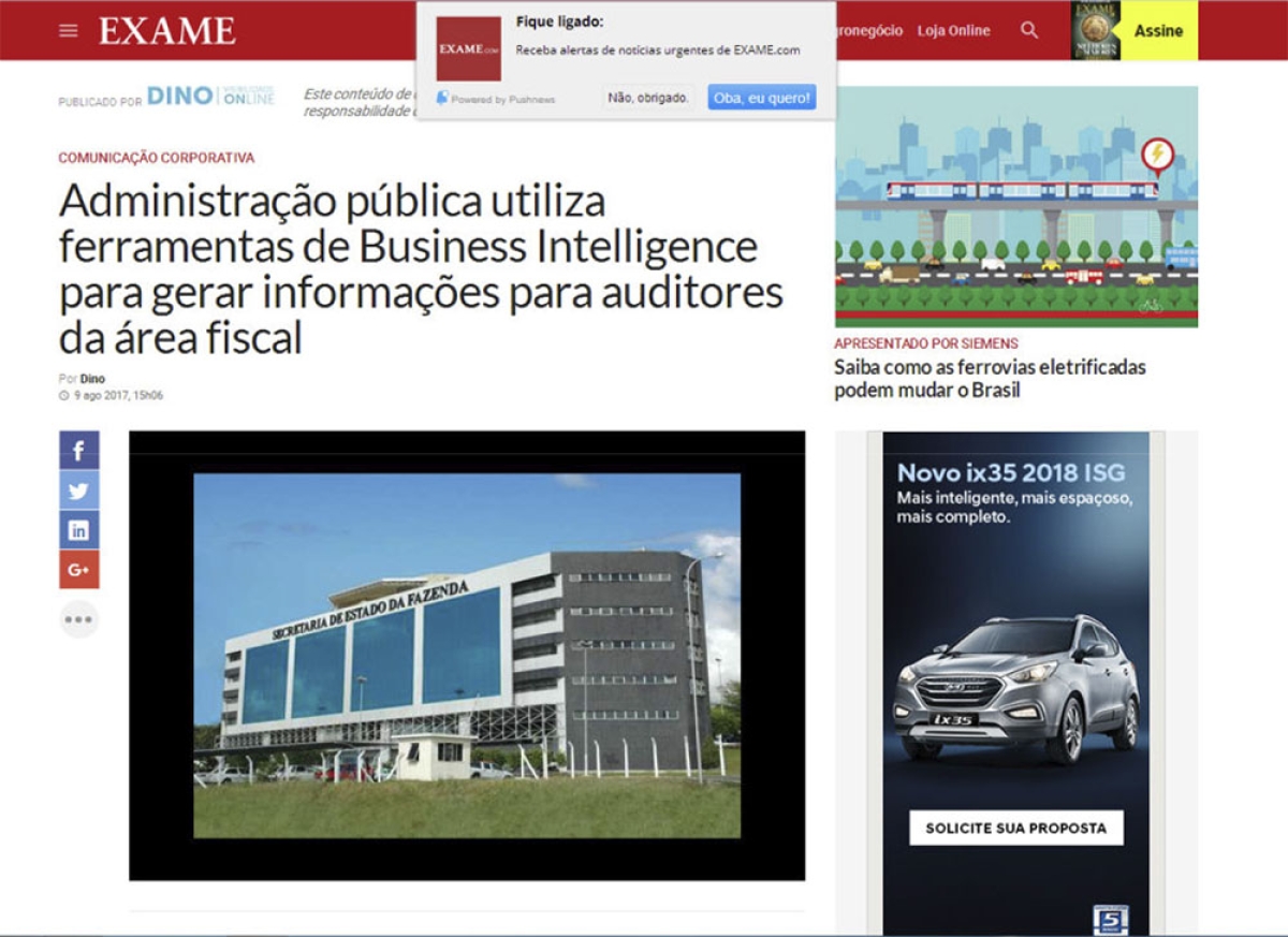 Revista Exame destaca modernização tecnológica da Secretaria da Fazenda de Sergipe (Imagem: Reprodução/Exame)