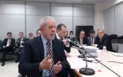 Ex-presidente Luiz Inácio Lula da Silva presta depoimento ao juiz federal Sérgio Moro, em Curitiba (Foto: Reprodução/Justiça Federal do Paraná)           