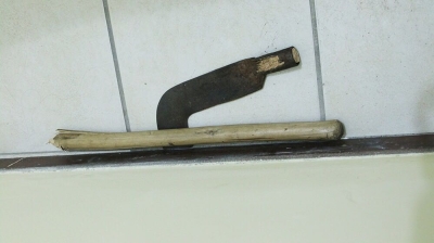 O filho assumiu a prática do crime e confessou que usou uma foice para matar o pai, com golpes no pescoço e na cabeça (Foto: SSP)