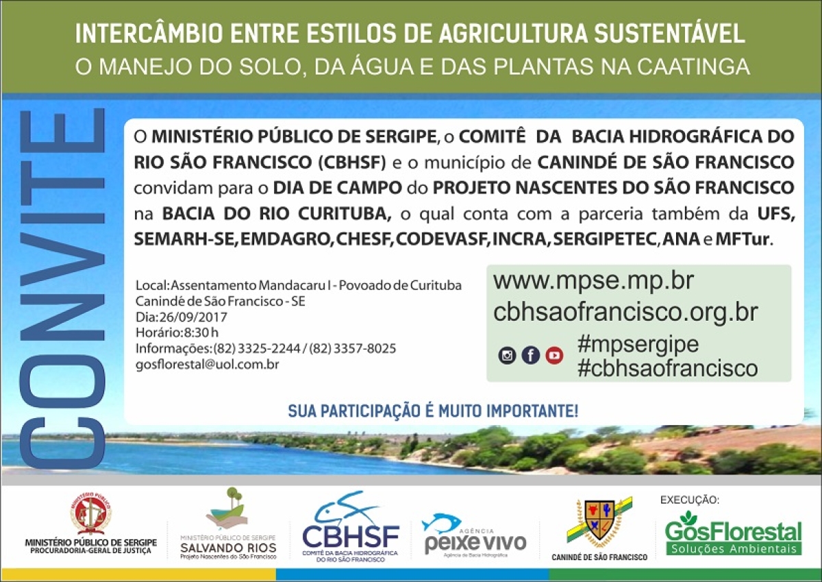 Projeto "Nascentes do São Francisco - O MP Salvando Rios" promoverá "Dia de Campo" em Canindé do São Francisco (Imagem: Divulgação)