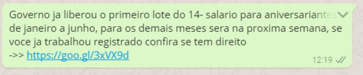 Golpe que simula possível liberação de 14º salário pelo Governo já afetou mais de 320 mil brasileiros (Imagem: Reprodução)