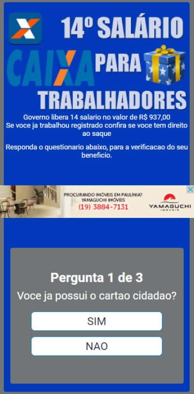 Golpe que simula possível liberação de 14º salário pelo Governo já afetou mais de 320 mil brasileiros (Imagem: Reprodução)