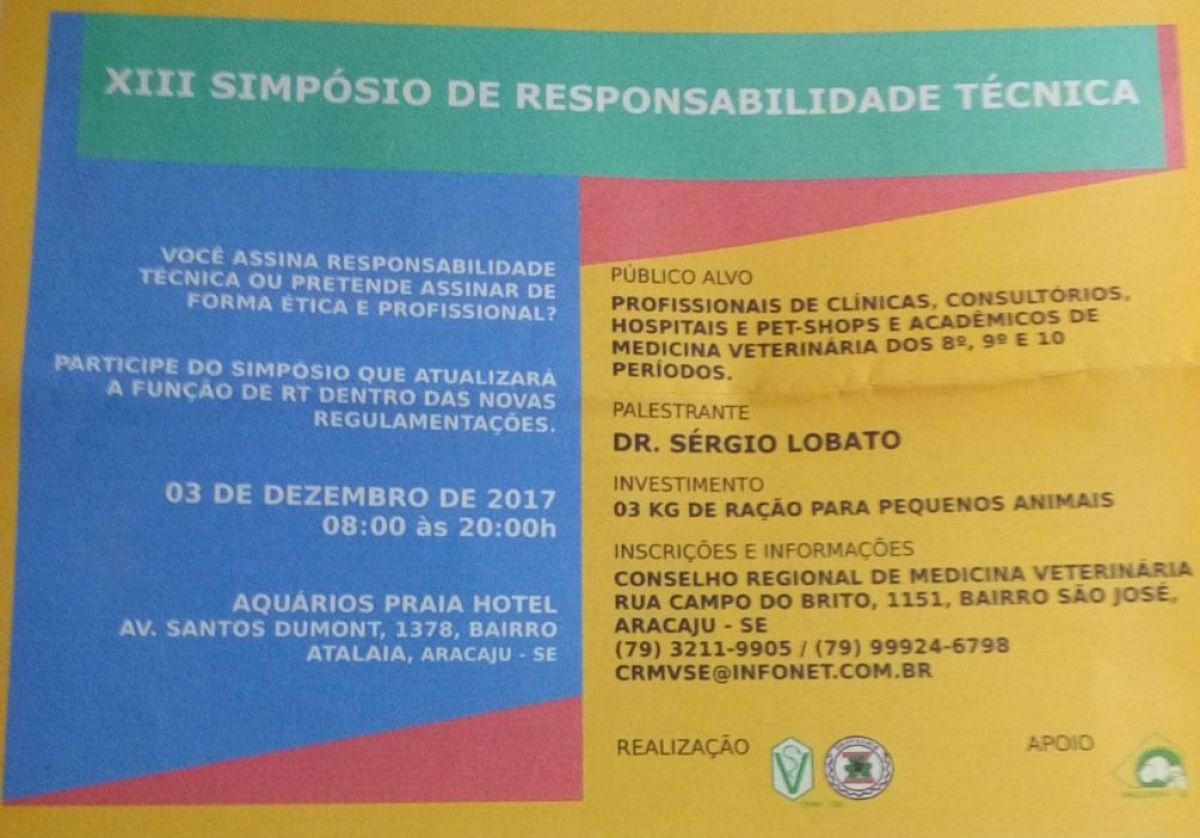 CRMV/Sergipe promove XIII Simpósio de Responsabilidade Técnica (Imagem: Reprodução)