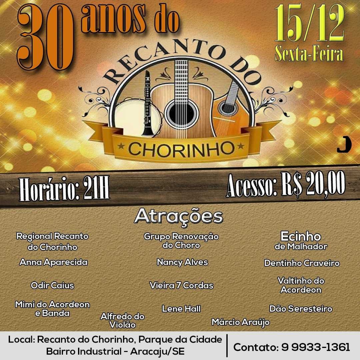 30º aniversário do Bar e Restaurante Recanto do Chorinho (Imagem: Divulgação)