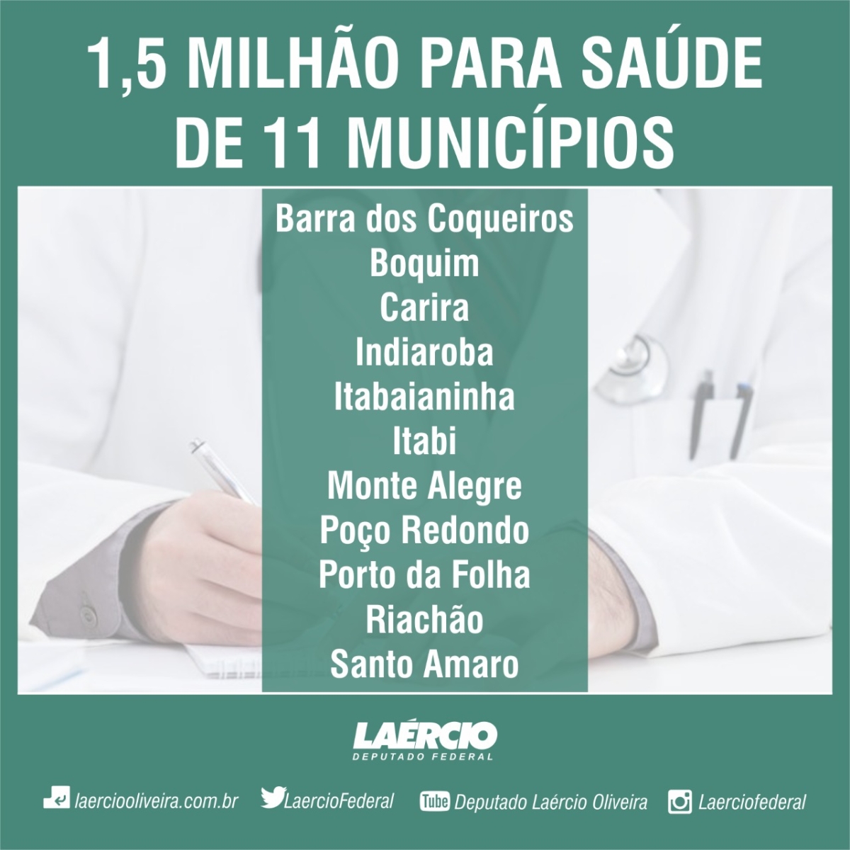 1,5 milhão para saúde de 11 municípios (Imagem: Assessoria Laércio Oliveira)