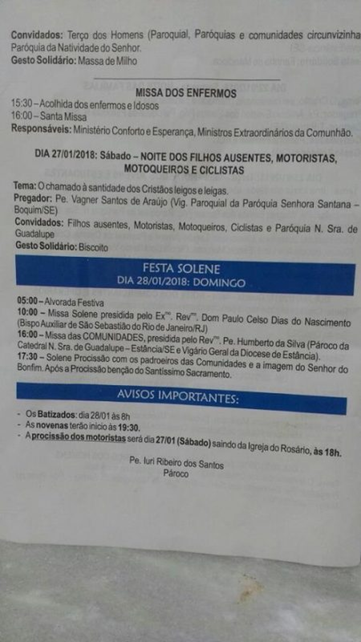 Programação da Festa do Senhor do Bomfim em Estância (Imagem: Divulgação)
