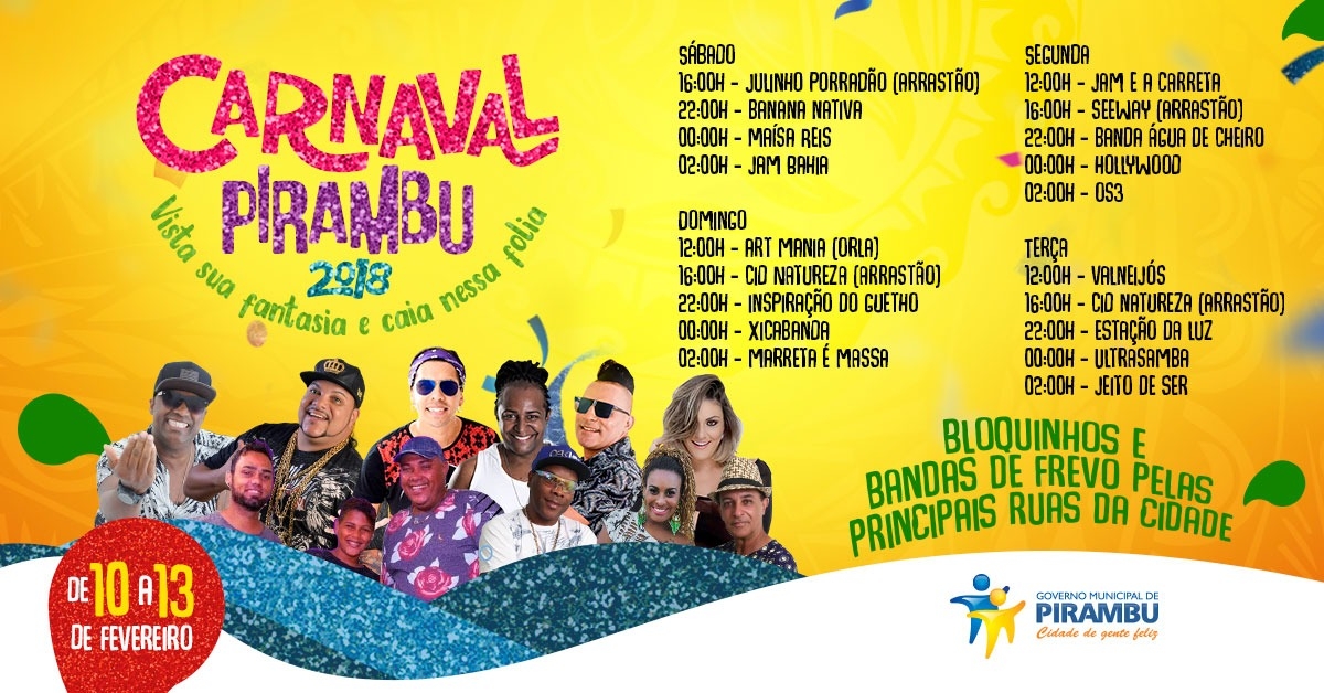 Prefeitura de Pirambu divulga Programação Oficial do Carnaval 2018 (Imagem: Divulgação)