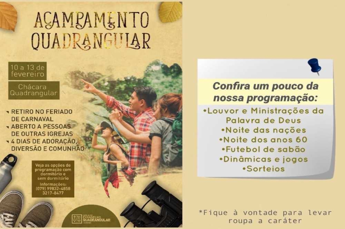 A programação do evento conta com louvor e ministrações da palavra de Deus, noite das nações, noite dos anos 60, futebol de sabão, dinâmicas, jogos e sorteios (Foto: Divulgação)