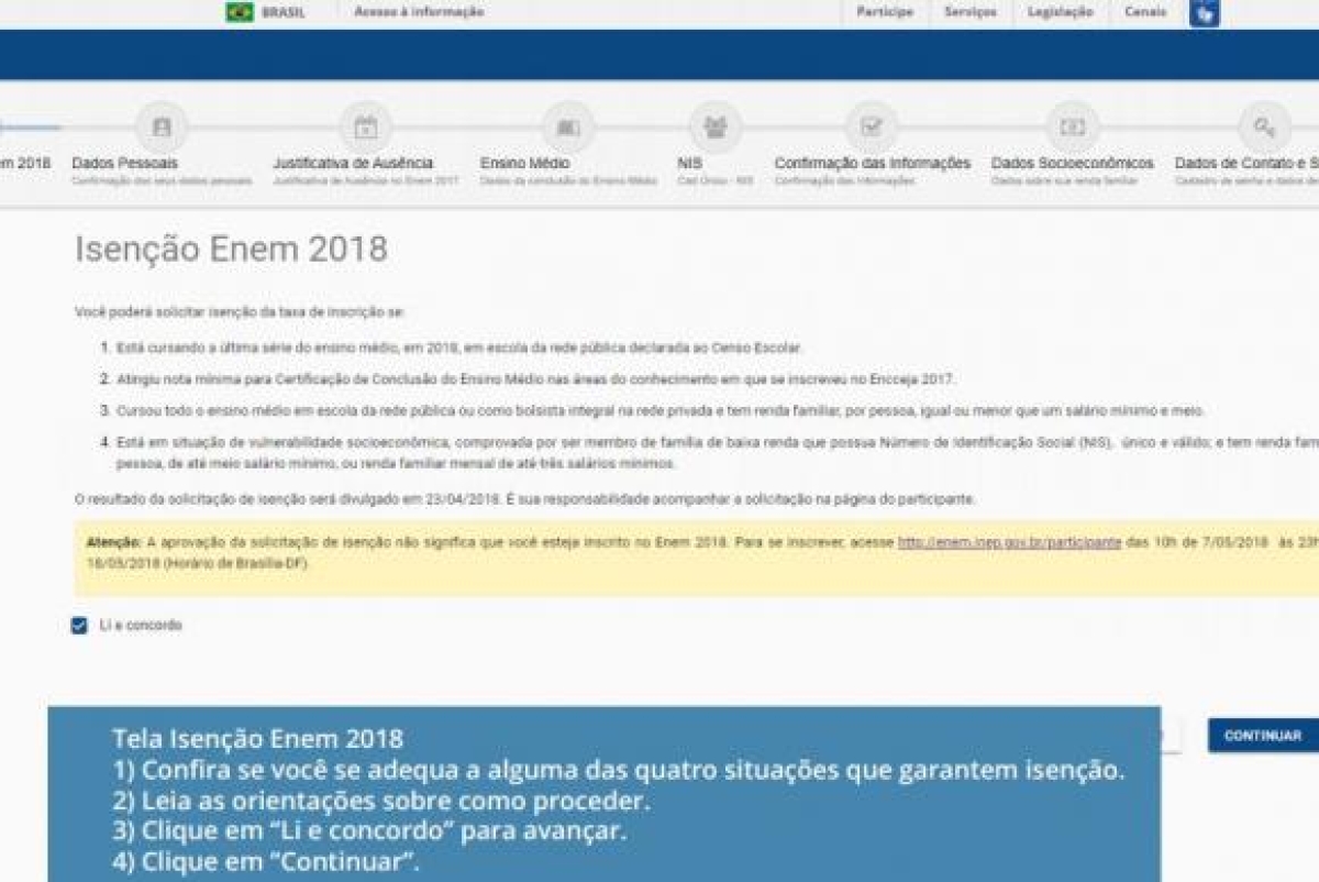 Saiba como pedir isenção da taxa de inscrição do Enem 2018 (Imagem: Reprodução)