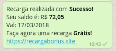 Golpe de recarga grátis afeta mais de 20 mil pessoas em menos de 24 horas (Imagem: Reprodução/ WhatsApp)