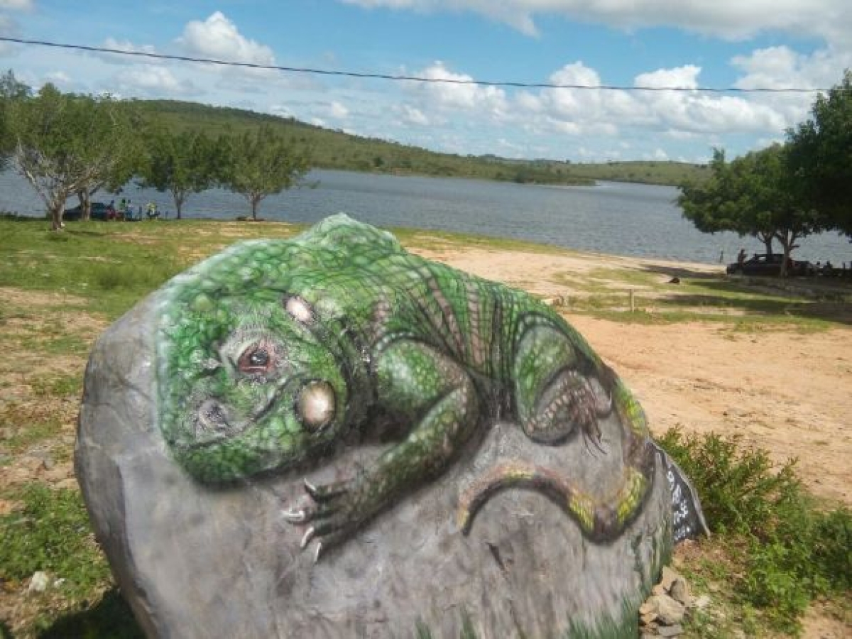 Artista faz pintura em 3D na barragem de Lagarto em homenagem aos 138 anos do município (Foto: Lagarto Como Eu Vejo)