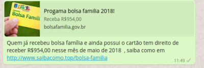 Golpe que promete benefício do programa Bolsa Família afeta mais de 600 mil brasileiros em 24 horas (Imagem: Reprodução/ WhatsApp)