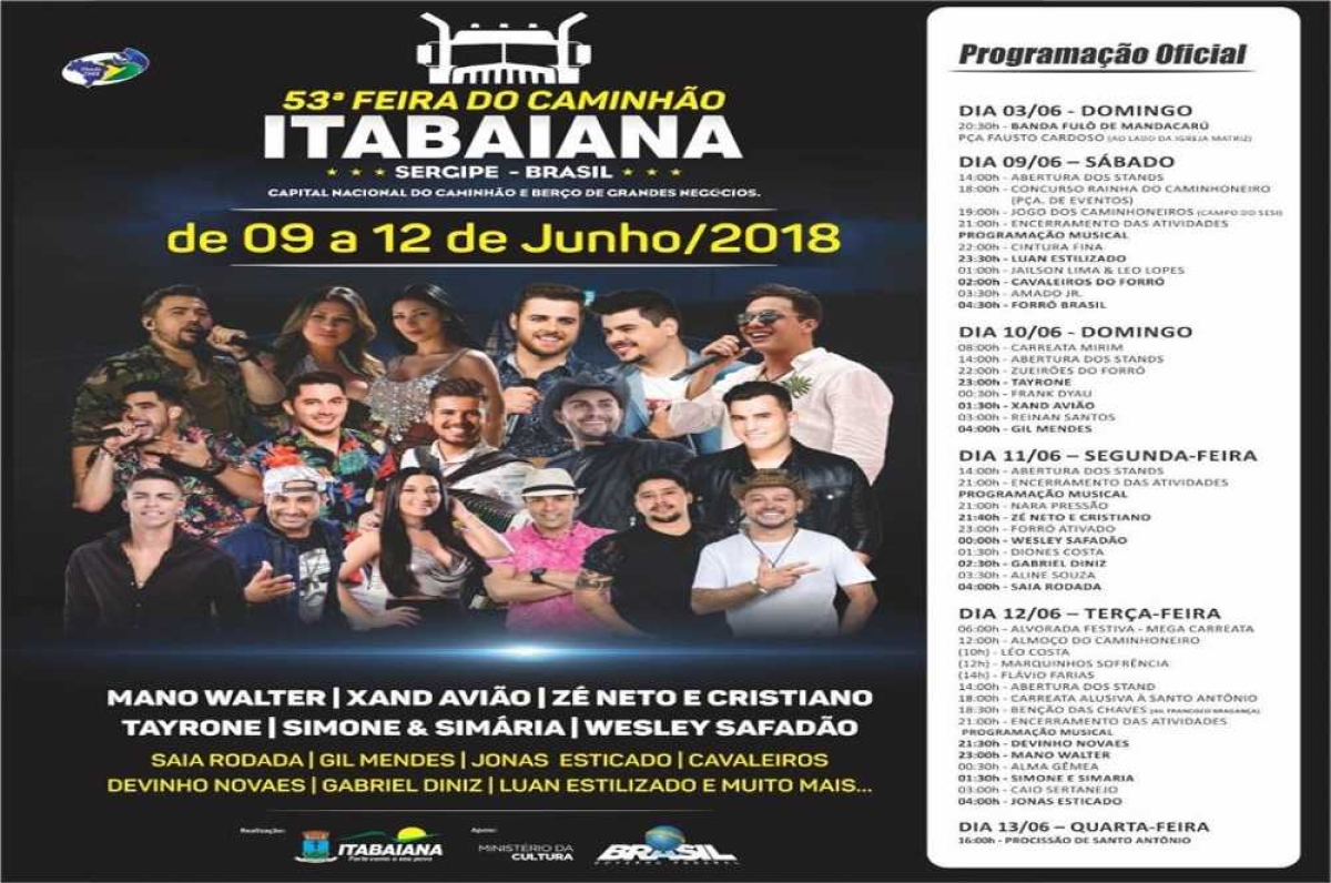 Programação completa da festa (Imagem: Divulgação/ Prefeitura de Itabaiana)