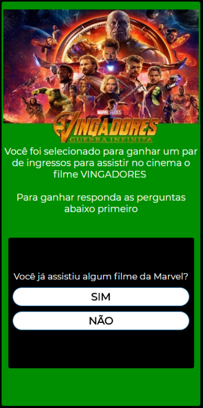 Golpe oferece ingresso grátis para o filme "Vingadores: Guerra Infinita" e afeta mais de 50 mil pessoas em menos de 24 horas (Imagem: Reprodução)