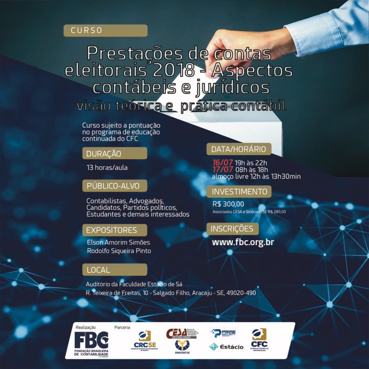 Aracaju sediará o curso "Prestações de contas eleitorais 2018" (Imagem: Divulgação)