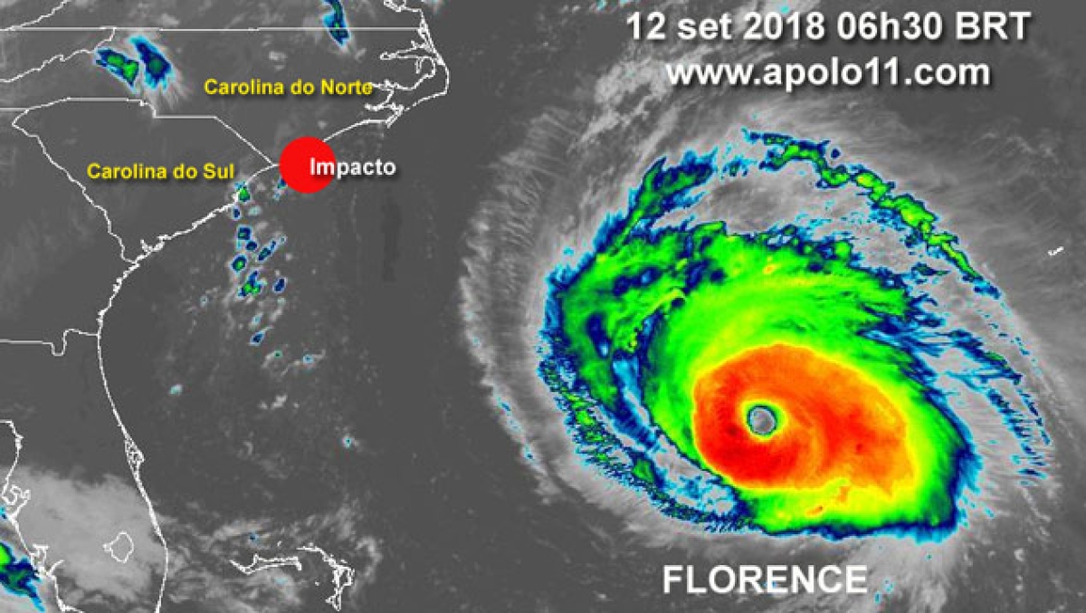 Imagem de satélite do furacão Florence em 12 de setembro de 2018 (Imagem: Via Apolo11.com)