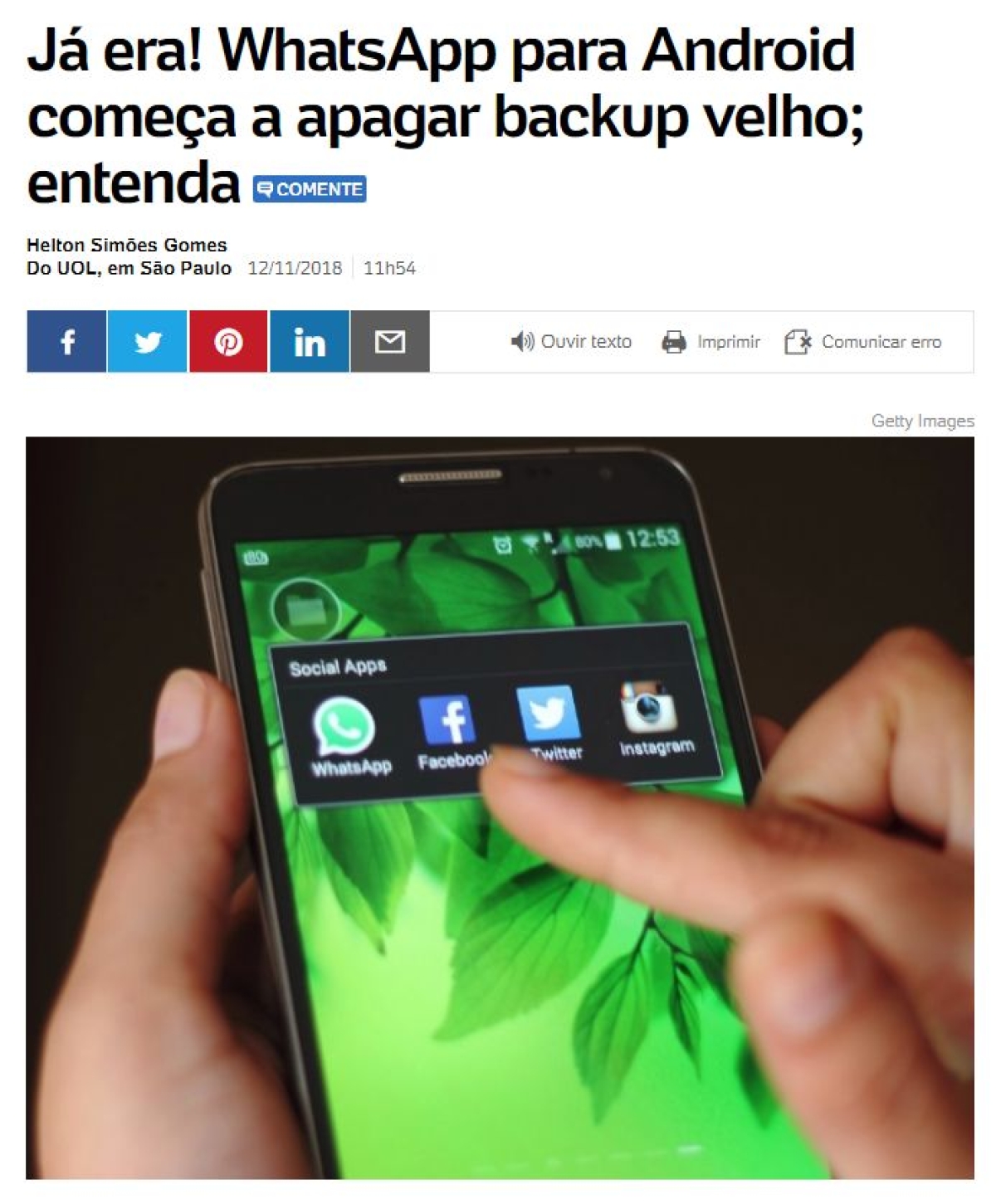 Já era! WhatsApp para Android começa a apagar backup velho; entenda (Imagem: Reprodução/ UOL)