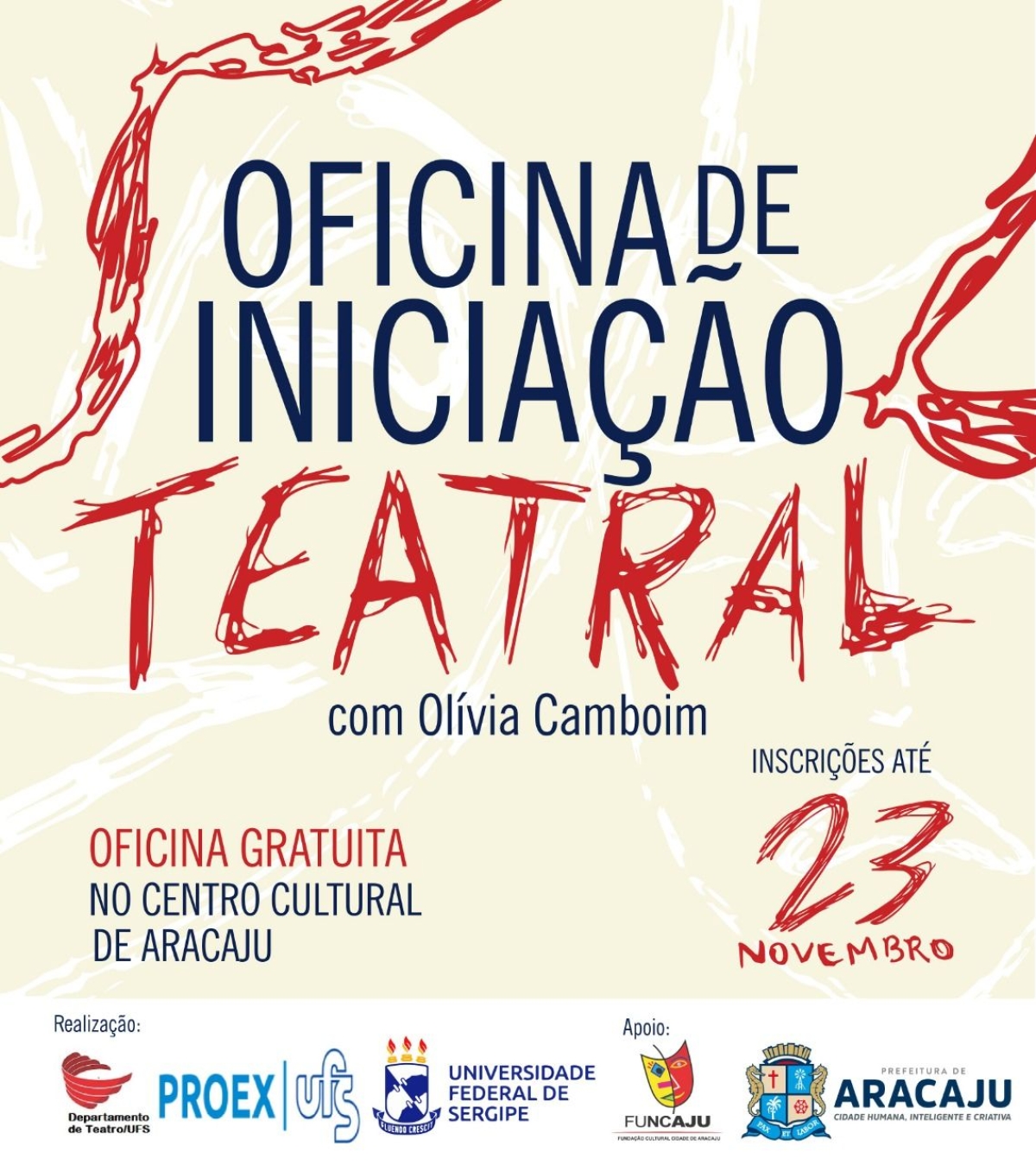 Inscrições para Oficina de Iniciação Teatral estão abertas e aulas serão realizadas no Centro Cultural (Imagem: Divulgação/ Funcaju) 