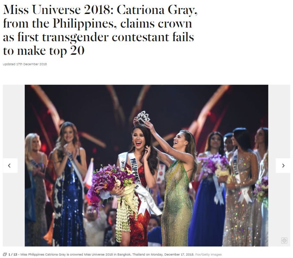 Miss Universe 2018: Catriona Gray, from the Philippines, claims crown as first transgender contestant fails to make top 20 (Imagem: Reprodução/ Universa)