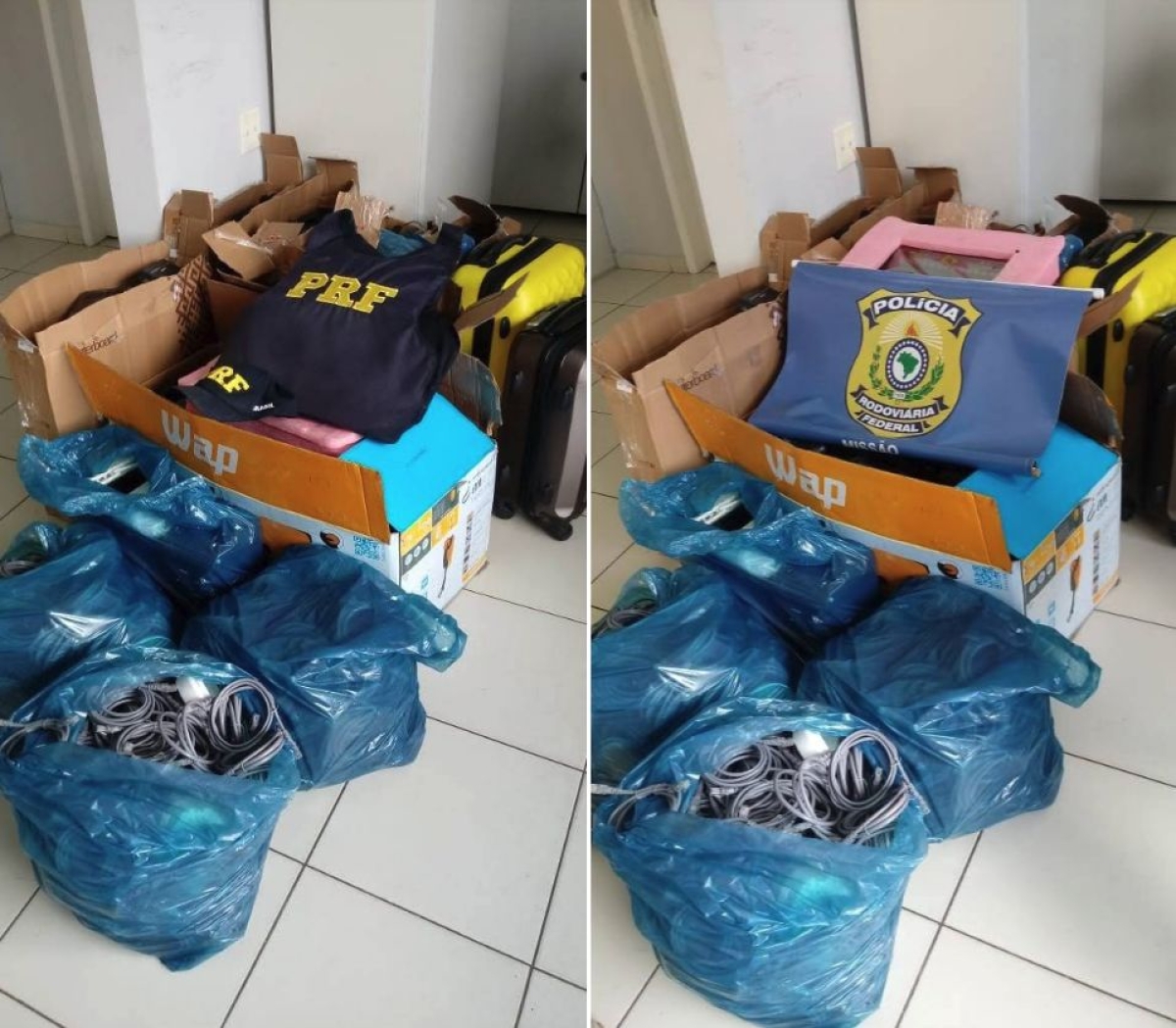 PRF detém dupla que transportava cerca de R$ 90.000 em mercadorias sem nota fiscal na BR 101 (Foto: Nucom PRF/SE)