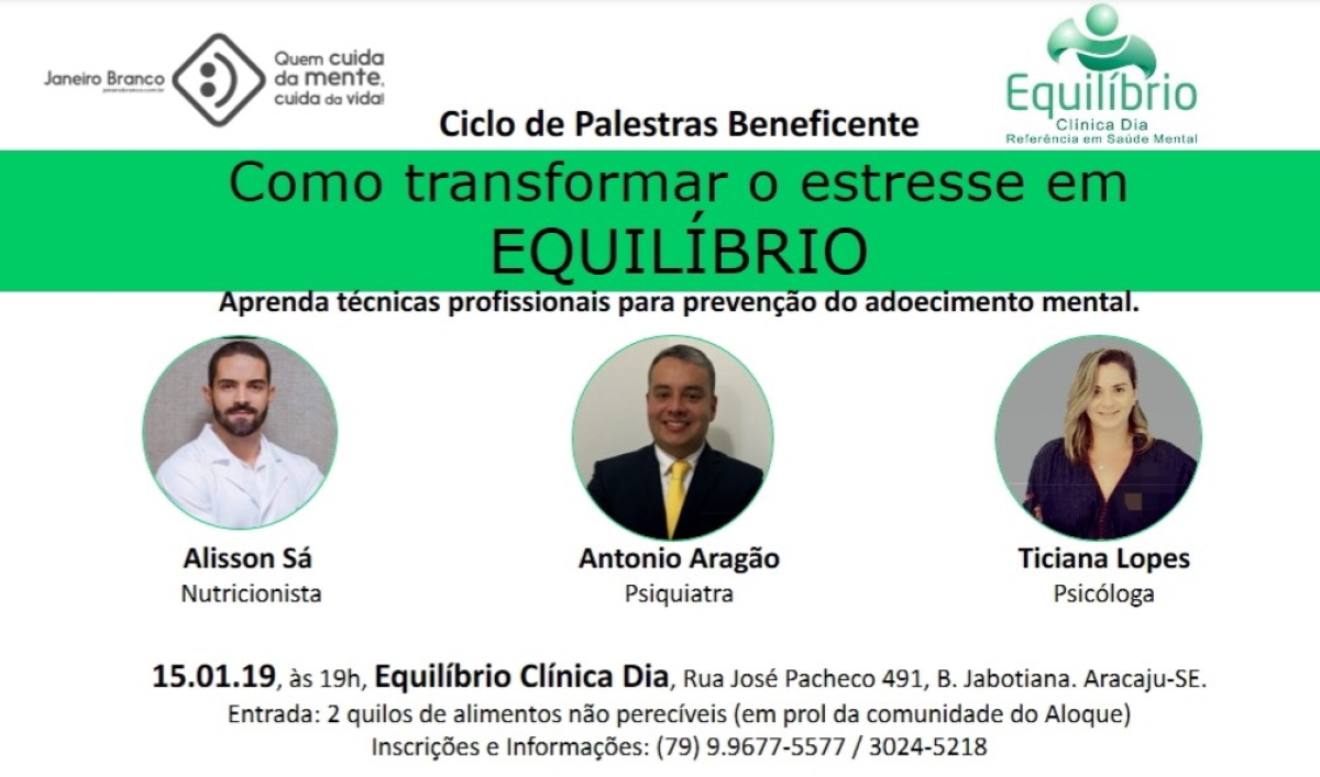 Psiquiatra, psicóloga e nutricionista vão ensinar a como lidar com o estresse em palestra beneficente em Aracaju (Imagem: Divulgação)