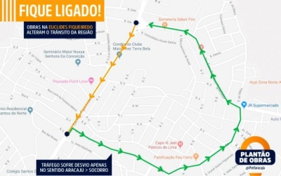 Obra mudará trânsito na avenida Euclides Figueiredo a partir de segunda, 4/2 (Imagem: SMTT/Aracaju)