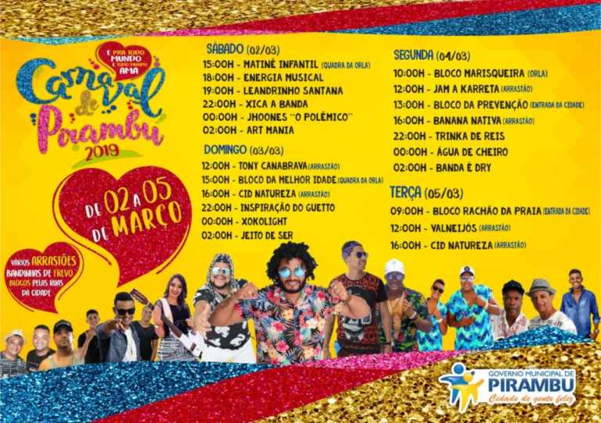 Confira a programação oficial do Carnaval de Pirambu (Imagem: Divulgação)