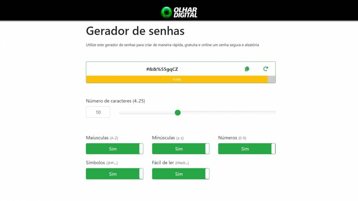 Quer uma senha segura? Conheça o Gerador de Senhas do Olhar Digital (Imagem: Reprodução)
