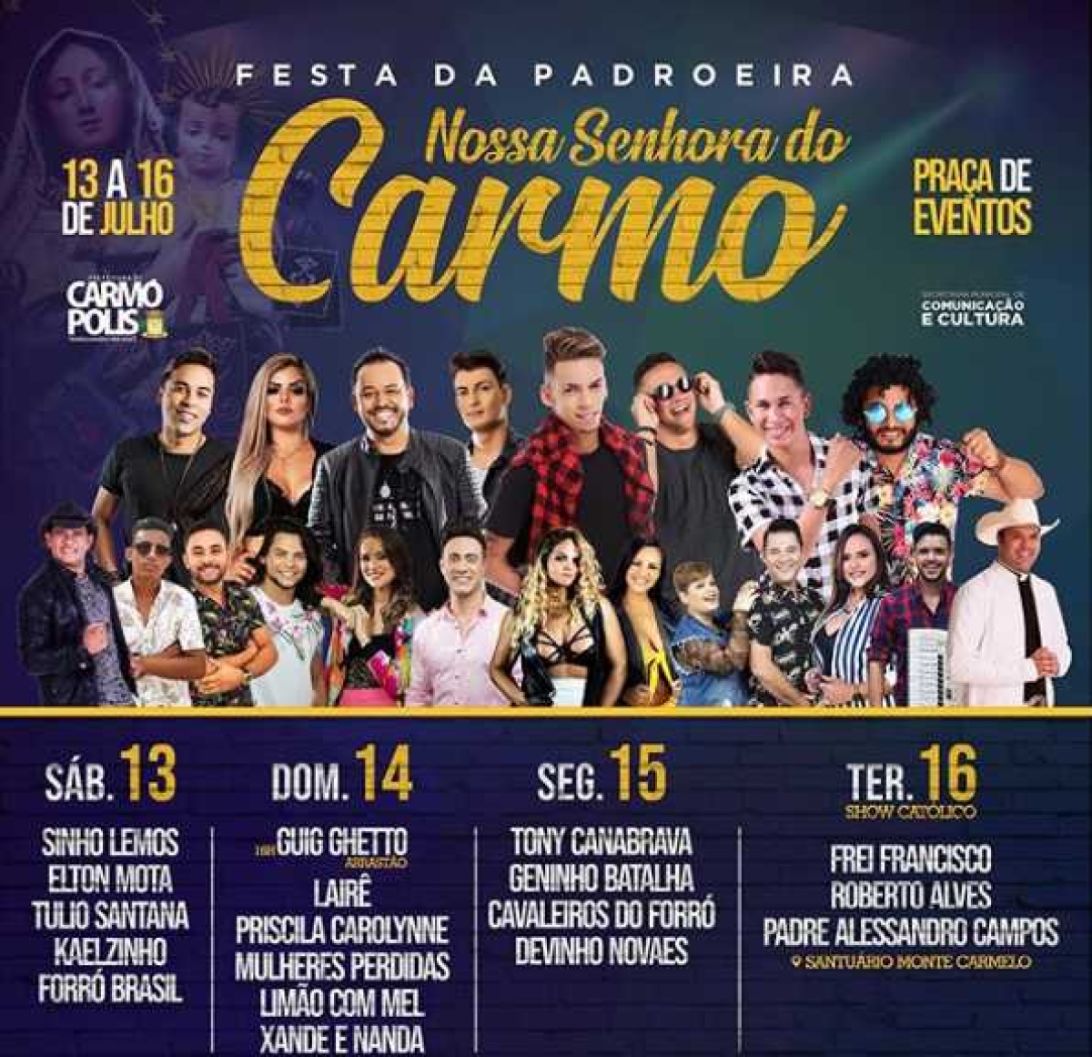 Geninho Batalha, Devinho Novaes e Limão com Mel são algumas das atrações da Festa da Padroeira de Carmópolis (Imagem: Divulgação)