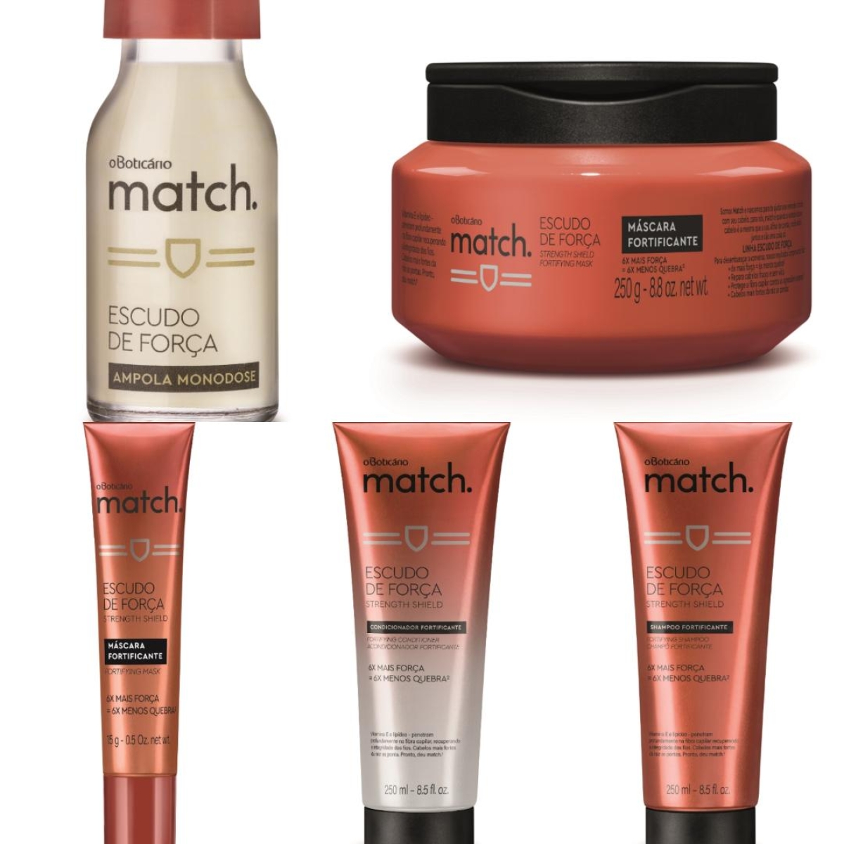 Match Escudo de Força combina vitamina E e lipídeo para um cabelo seis vezes mais forte (Imagem: Divulgação/ O Boticário)