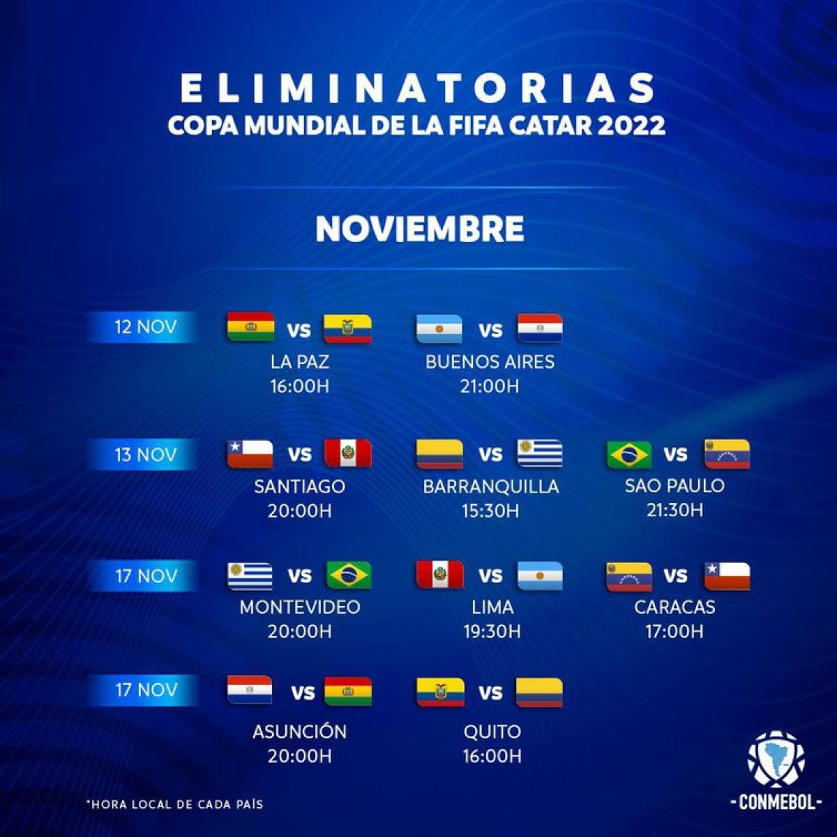 Eliminatórias: Conmebol confirma datas e horários das próximas rodadas (Imagem: Reprodução/ Twitter/ @Conmebol)