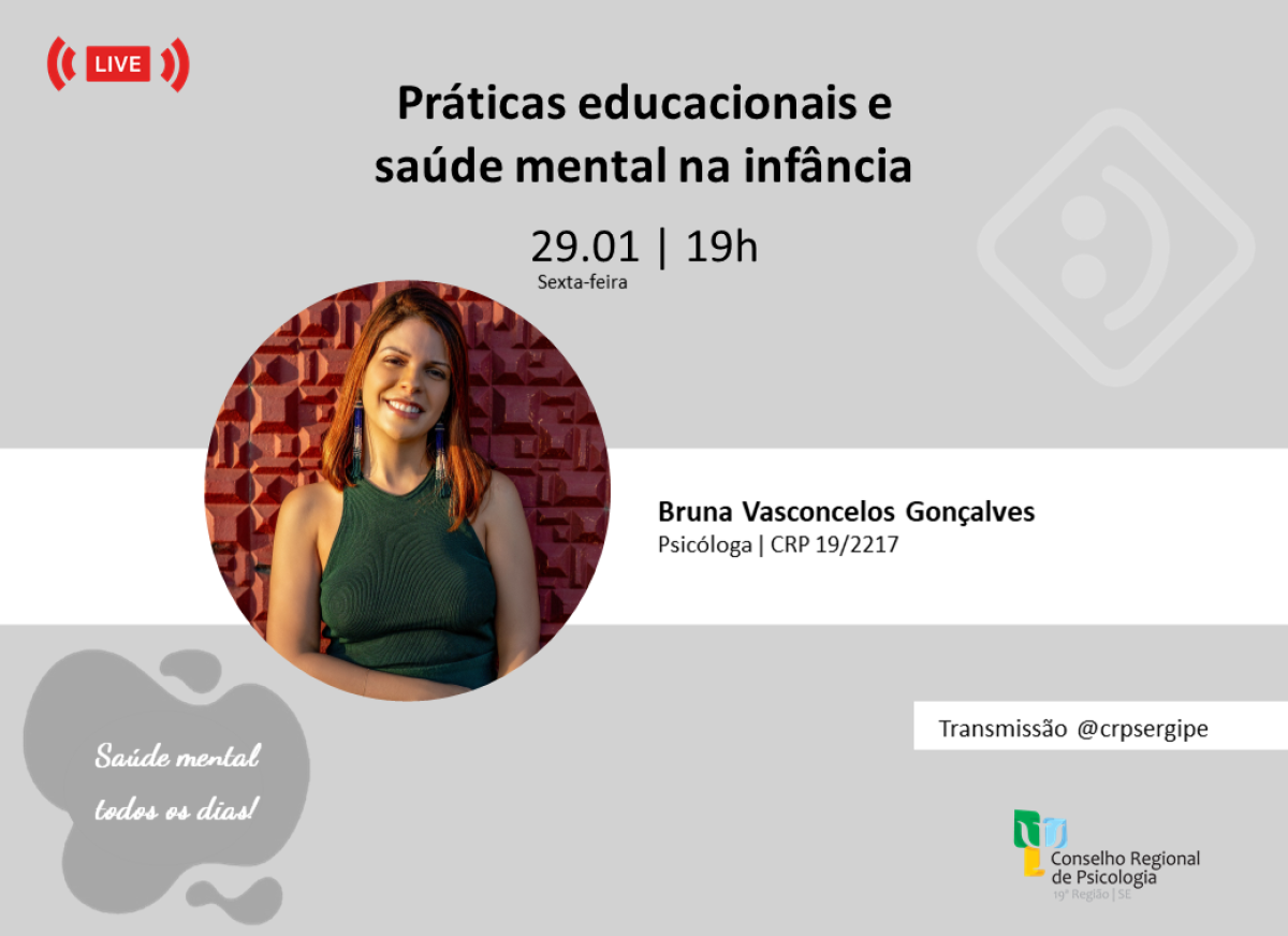 Live: "Práticas educacionais e saúde mental na infância" (Imagem: Divulgação/  Assessoria de Comunicação CRP19)