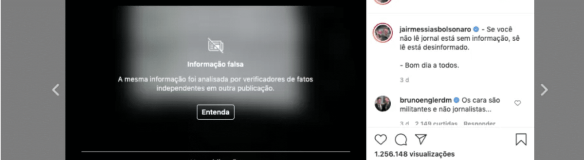 Facebook e Instagram alertam sobre informação falsa em post de Bolsonaro (Imagem: Reprodução)