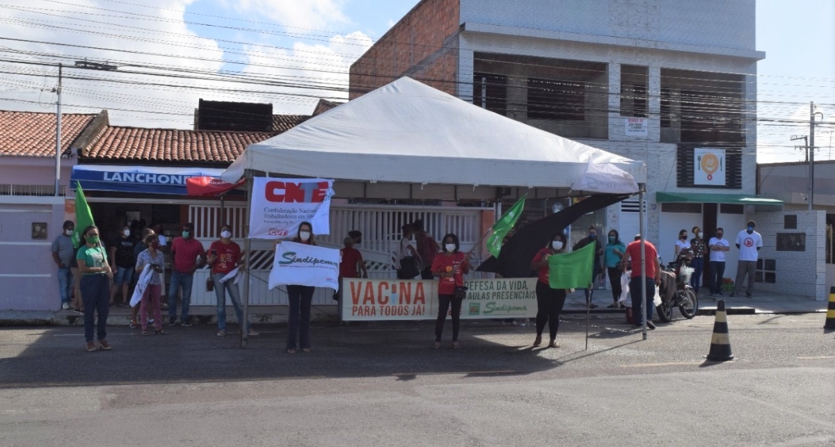 Professores reivindicam pagamento do piso nacional e continuidade das aulas remotas no segundo semestre (Foto: Sindipema)