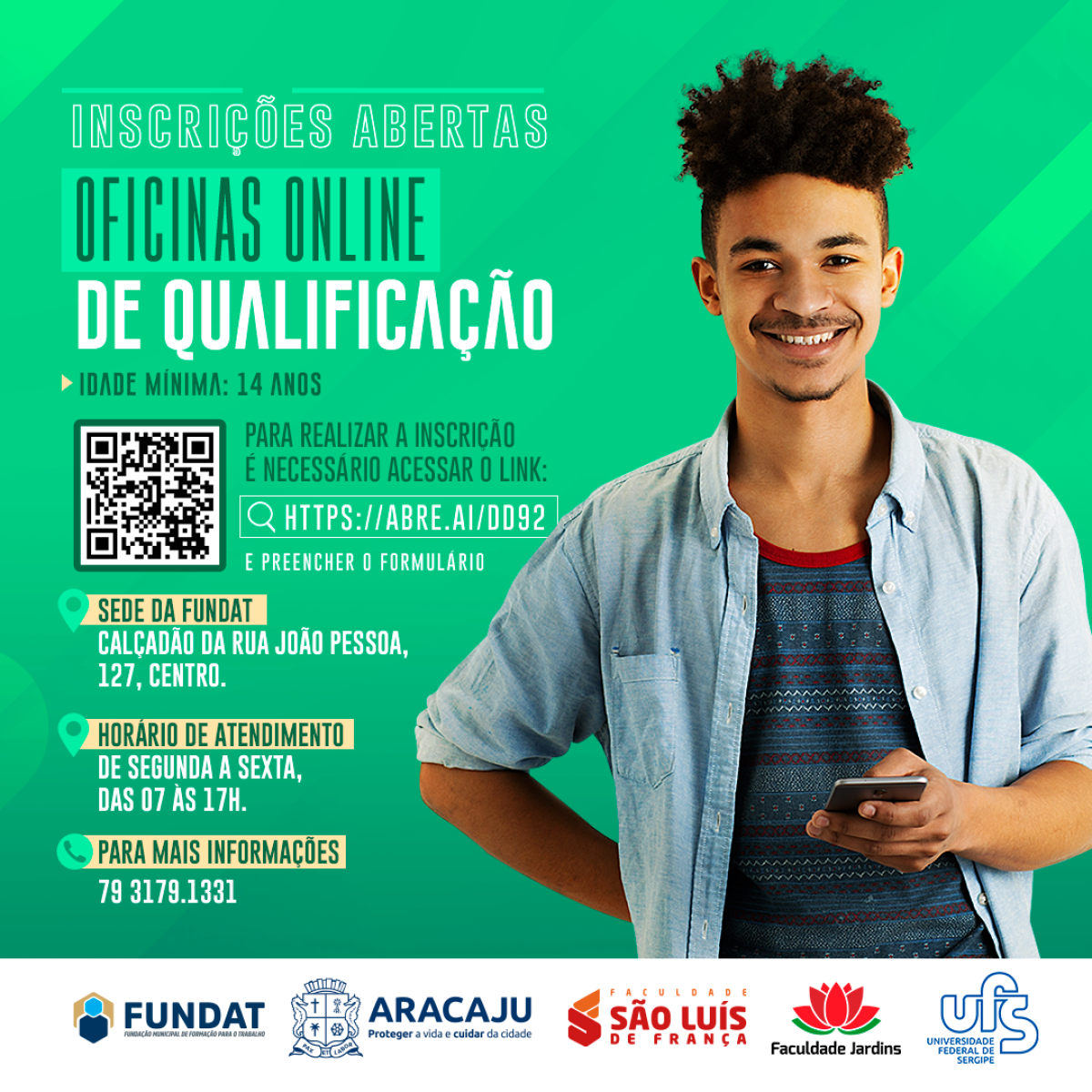 Prefeitura abre inscrições para preencher 1.700 vagas em oficinas da Fundat (Arte: Secom/ Prefeitura de Aracaju)