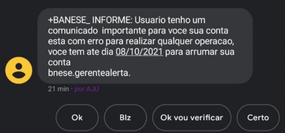 Após vazamento de dados, clientes do Banese relatam tentativas de golpes via SMS (Foto: Fan F1)